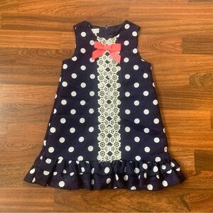Bonnie Jean Dress Toddler Girl 4T Polka Dot Navy Blue White Ruffle Bow RN 17175
